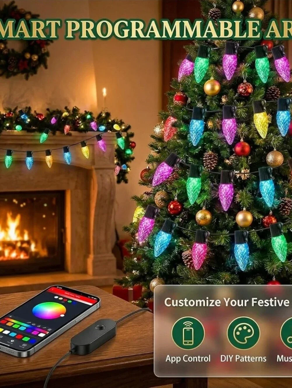 Strawberry Outdoor Christmas String Lights - Multicolor - Smart App Control, NEW